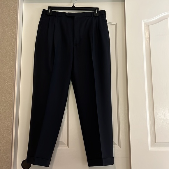 Men’s navy pin striped suit. Jacket is 43R and pants are a 36W, 31L. - Picture 6 of 12